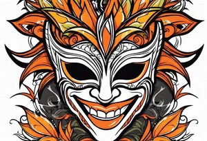Laughing Male masquerade mask with orange and black thorns tattoo idea