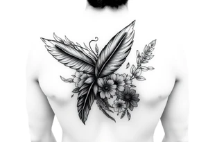 Design a unique and stunning tattoo featuring a 12 cm scar on the right side, incorporating feather and floral elements with the most creative and beautiful ideas. tattoo idea