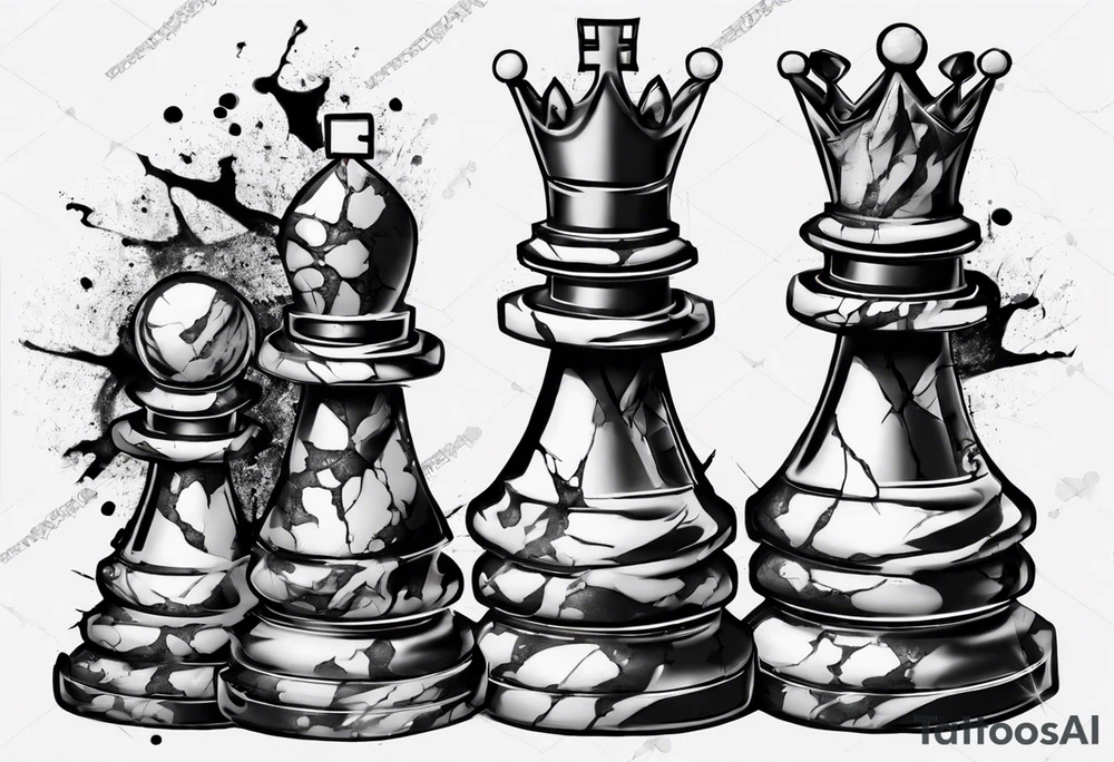 big king chess with lots of cracks marble tattoo idea
