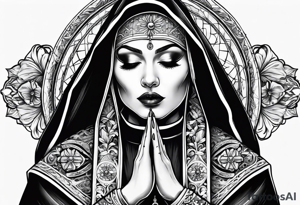 nun with nails in her eyes tattoo idea