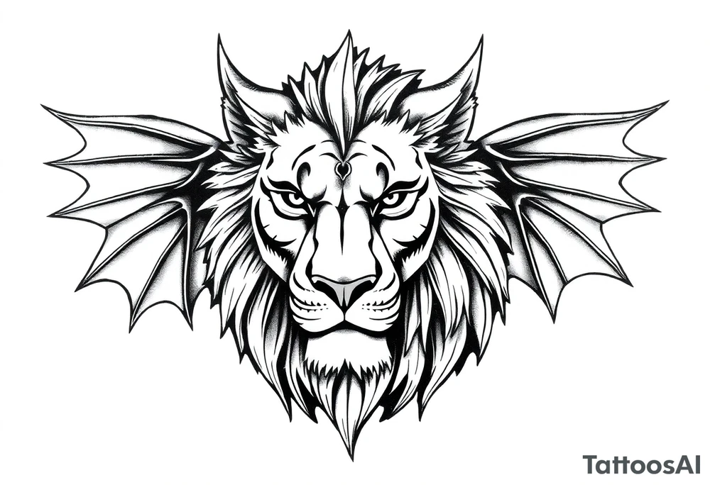 Female Lion dragon face angel wings tattoo idea