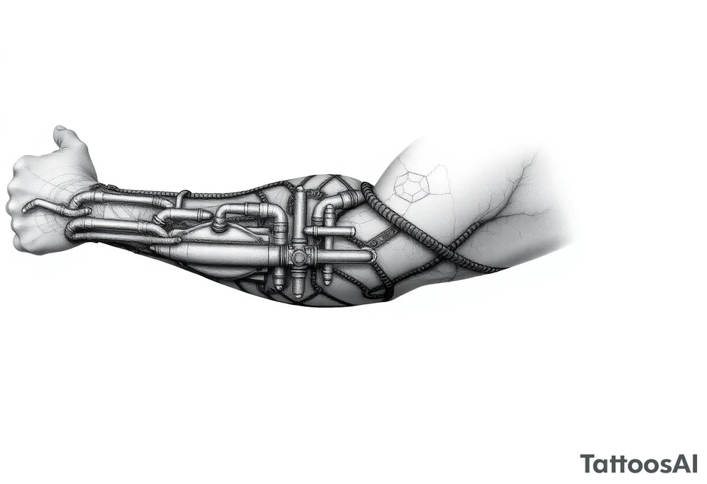 long System of pipes that transitions into veins of forearm tattoo idea