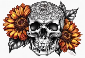 Indian blanket flower skull tattoo idea