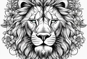 Lion face half delicate half lion one eye blue one eye green a flowers and butterflies on delicate side tattoo idea