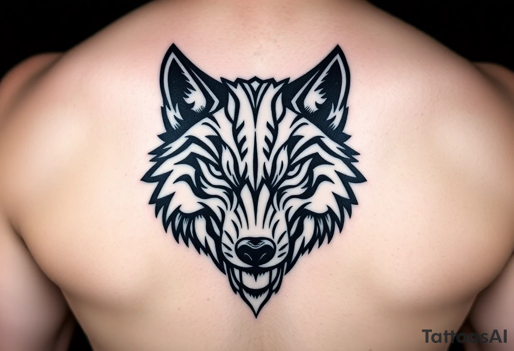 aggressive wolf head tattoo idea