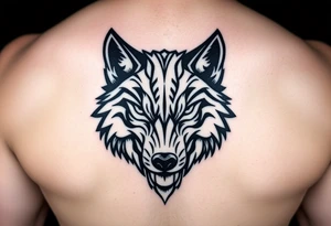 aggressive wolf head tattoo idea