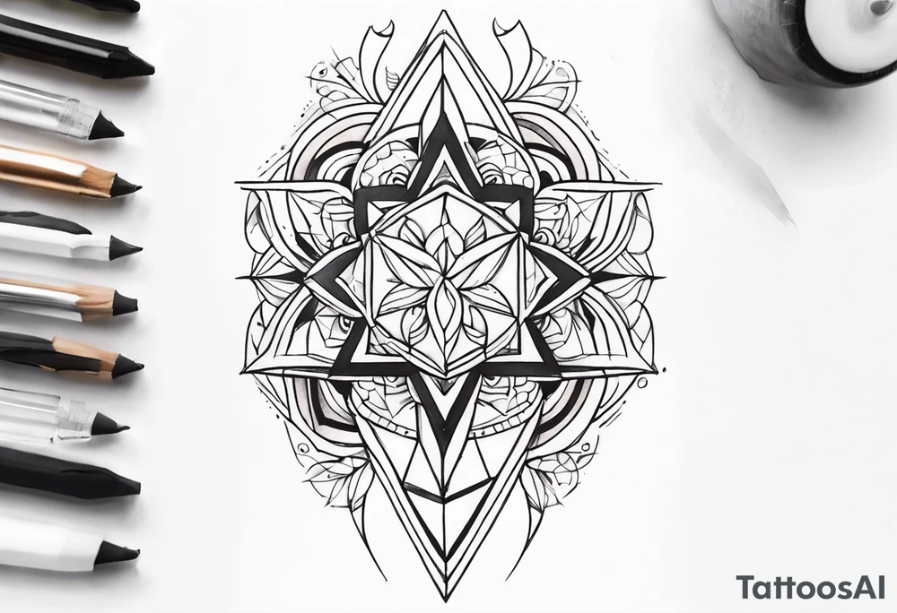 front knee tattoo with geometry, swirls & washes, background washes tattoo idea