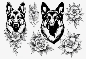German Shepherd with flowers tattoo idea