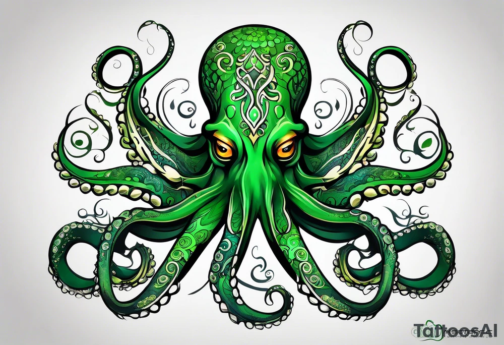 Electric octopus peacefull green tattoo idea