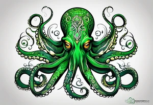 Electric octopus peacefull green tattoo idea