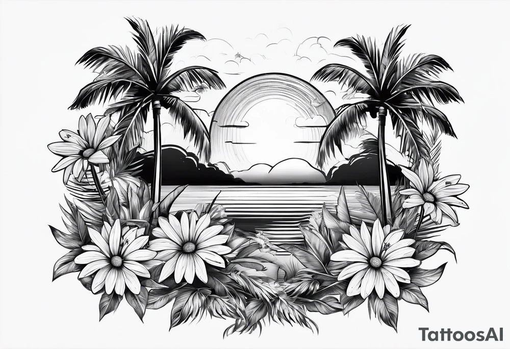 Daisies, palm trees tattoo idea