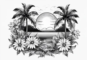 Daisies, palm trees tattoo idea