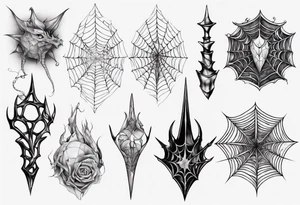 Dragon scales tangled spiderweb unicorn horn shattered chalices spider tattoo idea