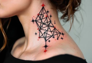 A geometric Capricorn constellation in crisp black ink with vibrant red dots marking each star. tattoo idea