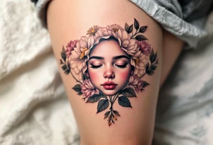 A row of birth flowers with the son’s face in the center, highlighted in full color, while others are shaded in black. tattoo idea