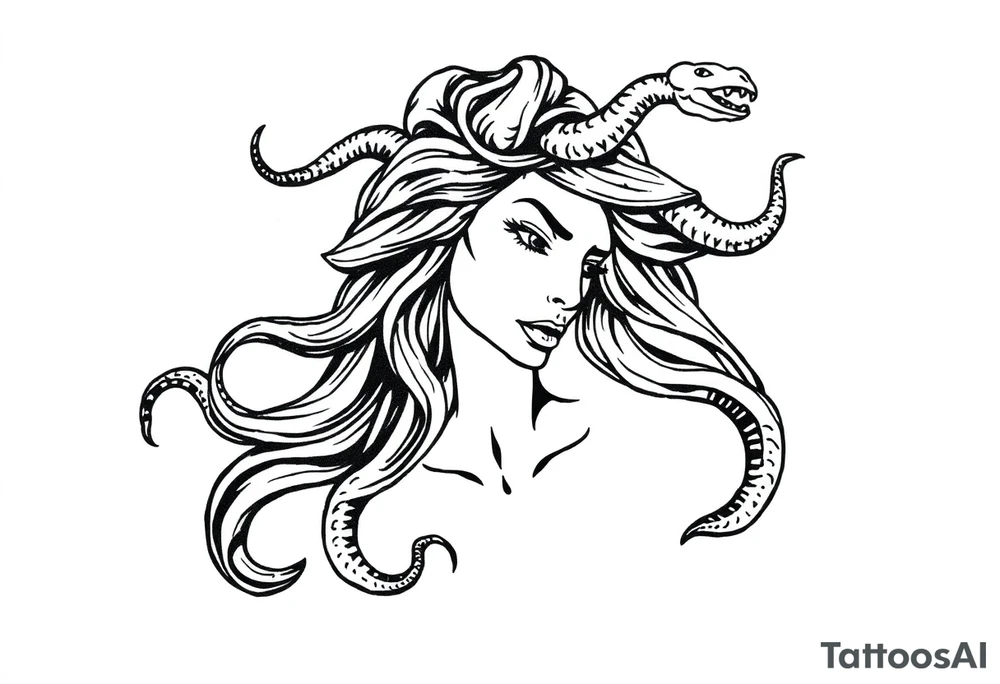 Scary Greek female god medusa with snake hairs tattoo idea