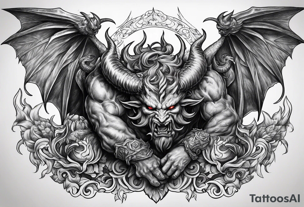 Horned Devil fighting Angel tattoo idea