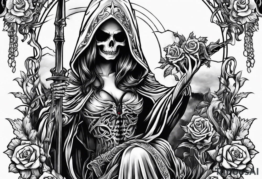 lady skeleton grim reaper satan tattoo idea