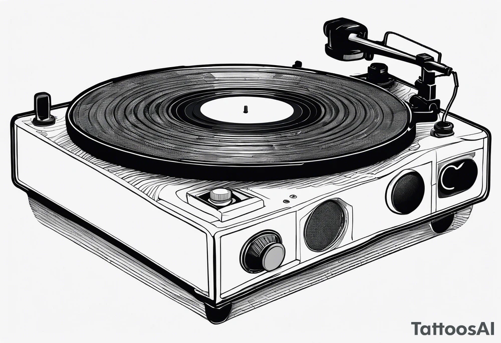 A recordplayer fineline minimalistic in one line 2D tattoo idea