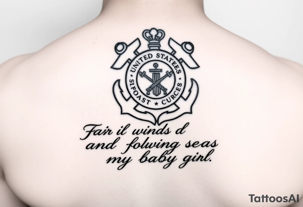 Fair winds and following seas my baby girl (scripture) below a female officer United States coast guard tattoo idea