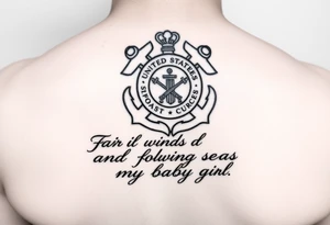 Fair winds and following seas my baby girl (scripture) below a female officer United States coast guard tattoo idea