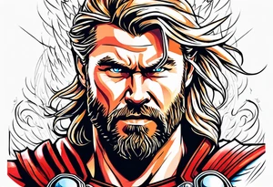 The Mighty Thor that looks like the Chris Hemsworth version with lightning in the background tattoo idea