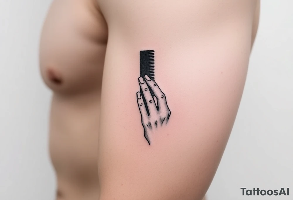Hand holding comb tattoo idea