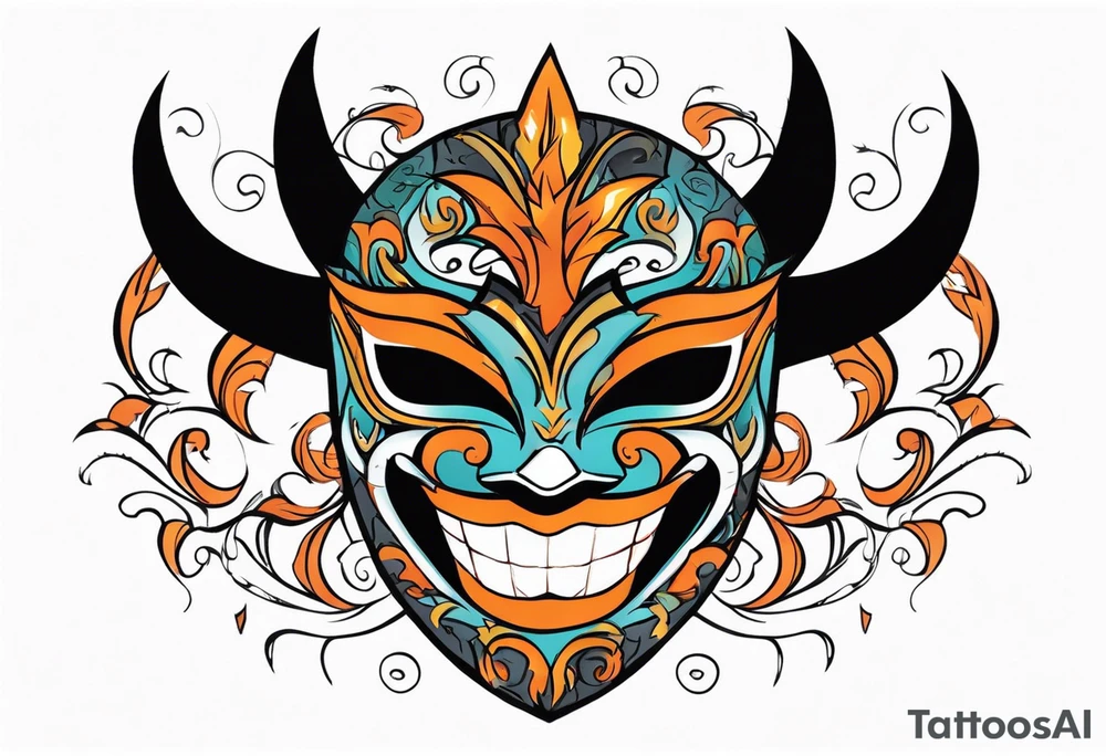 Laughing Male masquerade mask with orange and black thorns tattoo idea