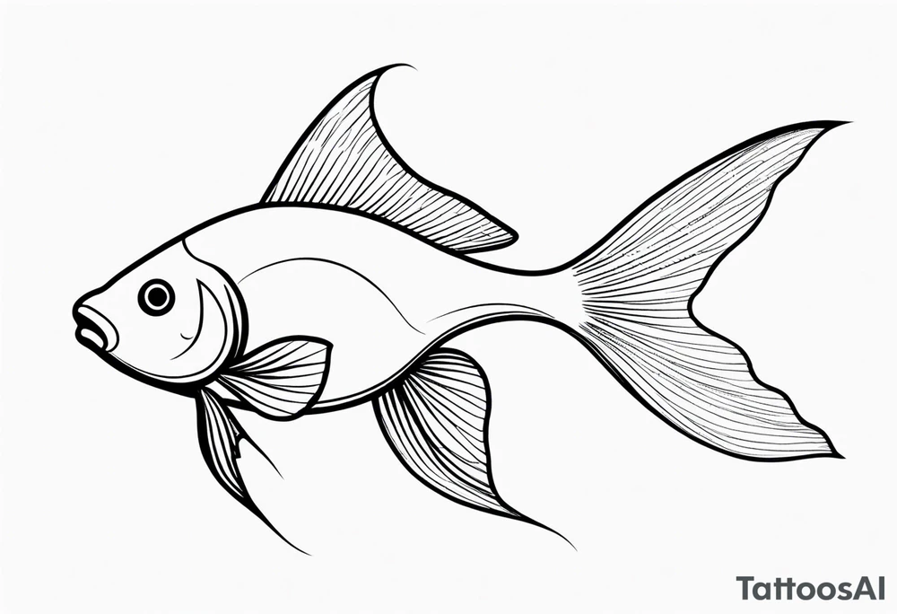 Illustrate a minimalist outline tattoo of a single goldfish, showcasing its distinctive shape and tail with elegant simplicity tattoo idea