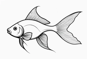 Illustrate a minimalist outline tattoo of a single goldfish, showcasing its distinctive shape and tail with elegant simplicity tattoo idea