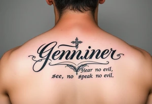 do a username god one with my grandma name Jennifer in cursive with a hear no evil see no speak no evil tattoo idea