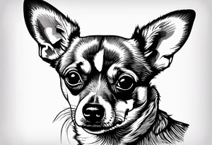 Portrait of short haired tan deer head chihuahua-corgi mix dog with paw print and phrase “loving you changed my life, losing you did the same.” tattoo idea