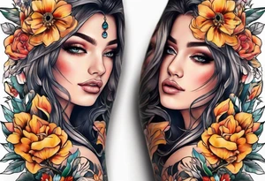 Sleeve with libra and flowers tattoo idea