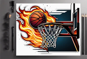 Basketball on fire into a hoop tattoo idea
