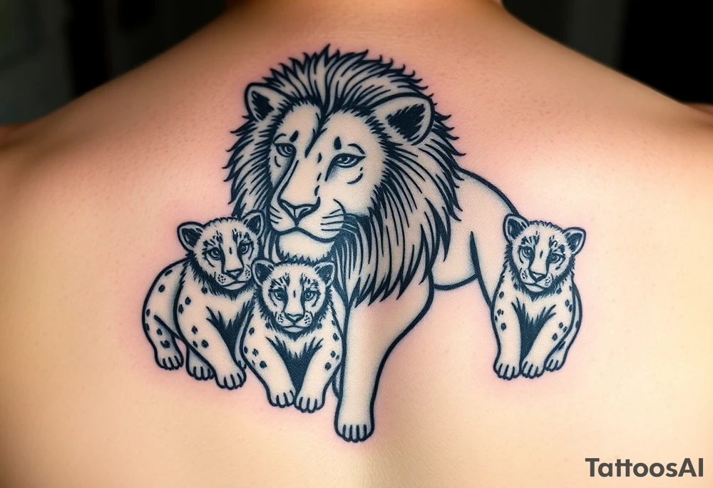 Male lion with 5 cubs tattoo idea