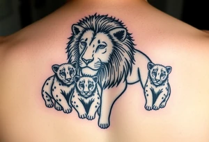 Male lion with 5 cubs tattoo idea
