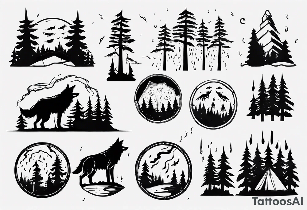 thunderstorm over a forest with a wolf howling on drums tattoo idea thunderstorm over a forest with a wolf howling on drums tattoo idea