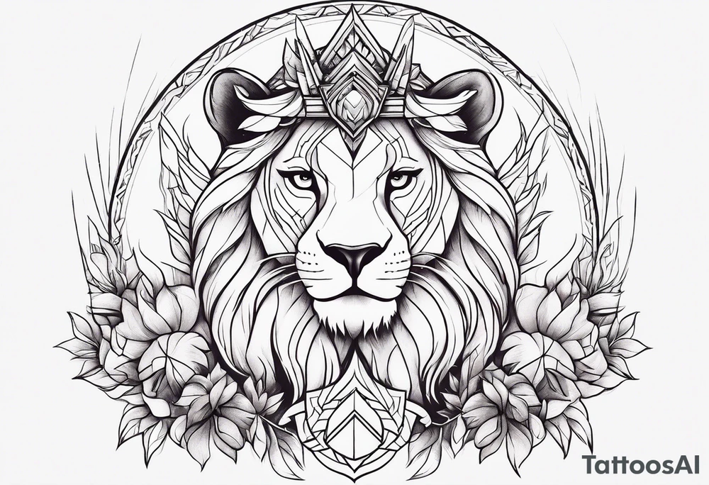 Powerful majestic lioness and four cubs with a rising Phoenix and my name marcia tattoo idea
