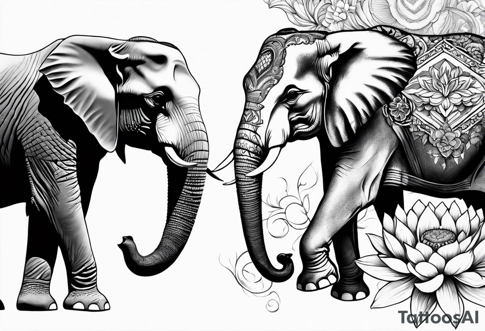 elephant, lotus & flying phoenix. tattoo idea