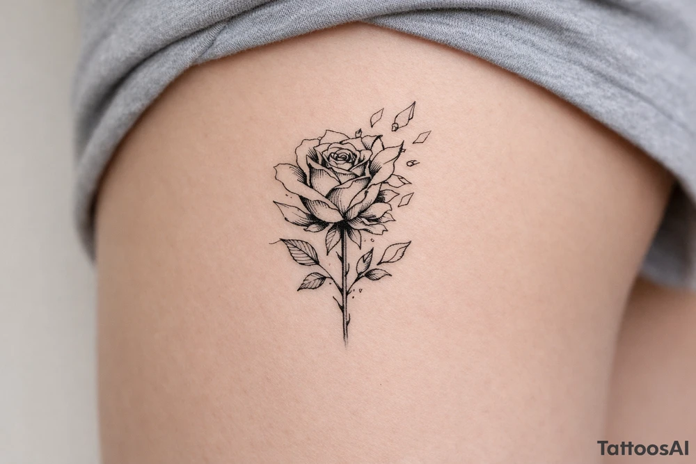 Rose shattering into glass shards tattoo idea
