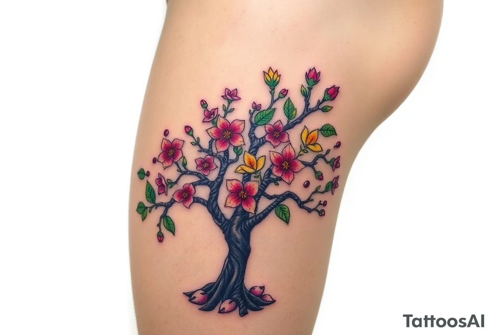 Flowering hawthorne tree tattoo idea