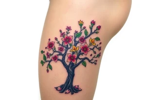 Flowering hawthorne tree tattoo idea