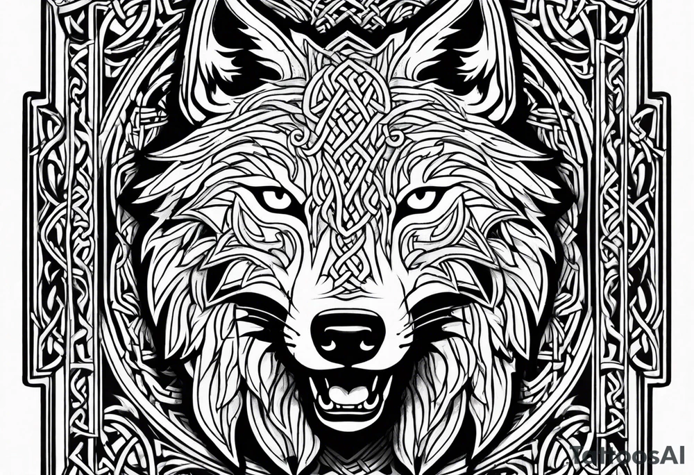 Celtic wolf face tattoo idea
