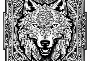 Celtic wolf face tattoo idea