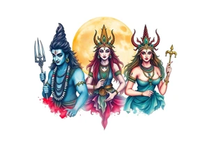 Lord Shiva, Godess Kali, Godess Lilith Together with the moon in the background tattoo idea