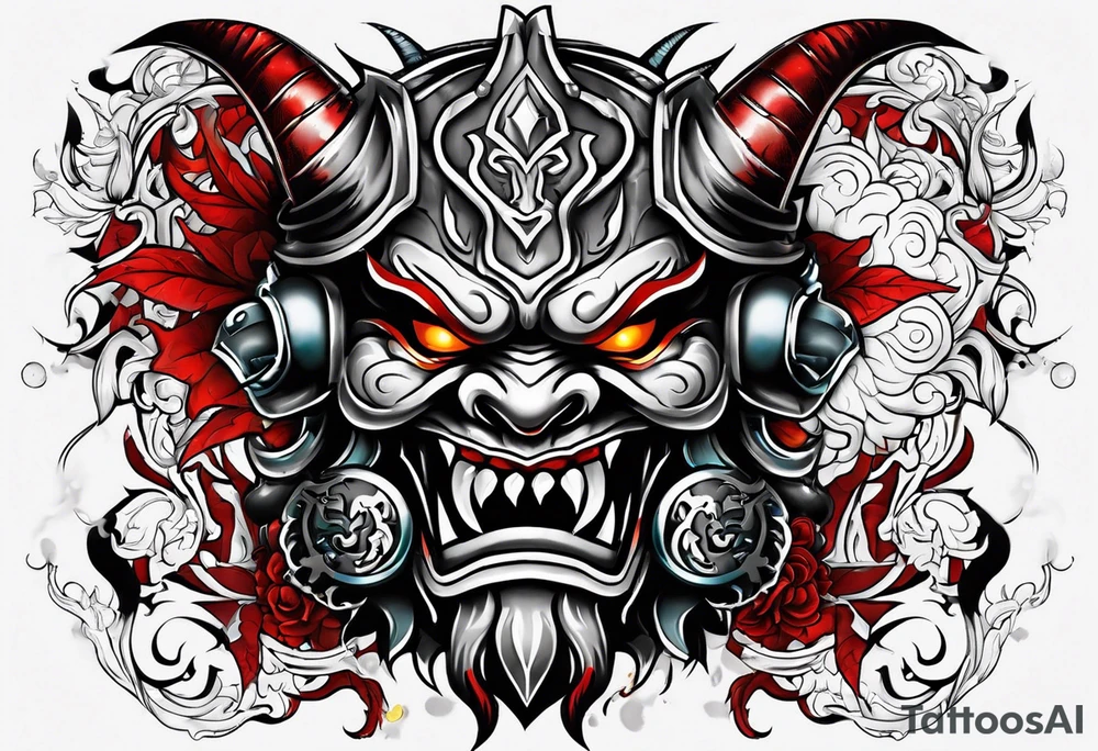 Protection against evil Oni mask tattoo idea