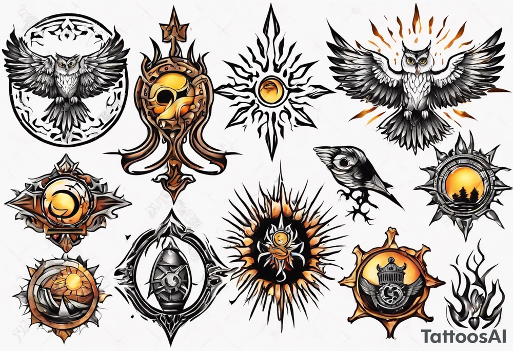 symbol eines Kriegers Wasser Eule Sonne 
Sapere Aude tattoo idea