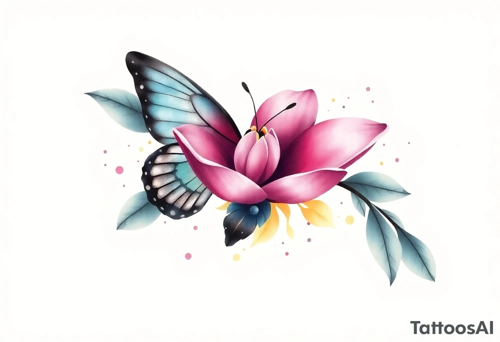 Magnolia flower, butterfly tattoo idea