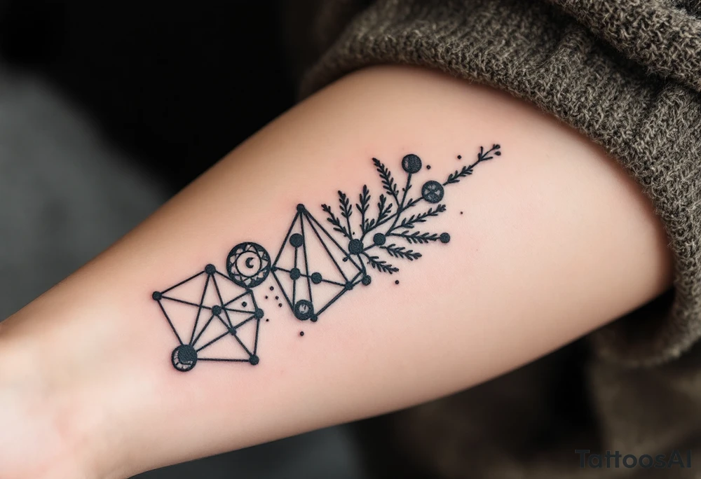 tatuaje conceptual que combine la naturaleza con la ciencia, que incluya muchas figuras geométricas tattoo idea