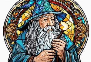 Gandalf smoking pipe tobacco
 in stained glass tattoo idea